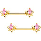 Pink Gem Gold Tone Anodized Fiery Flame Barbell Nipple Ring Set