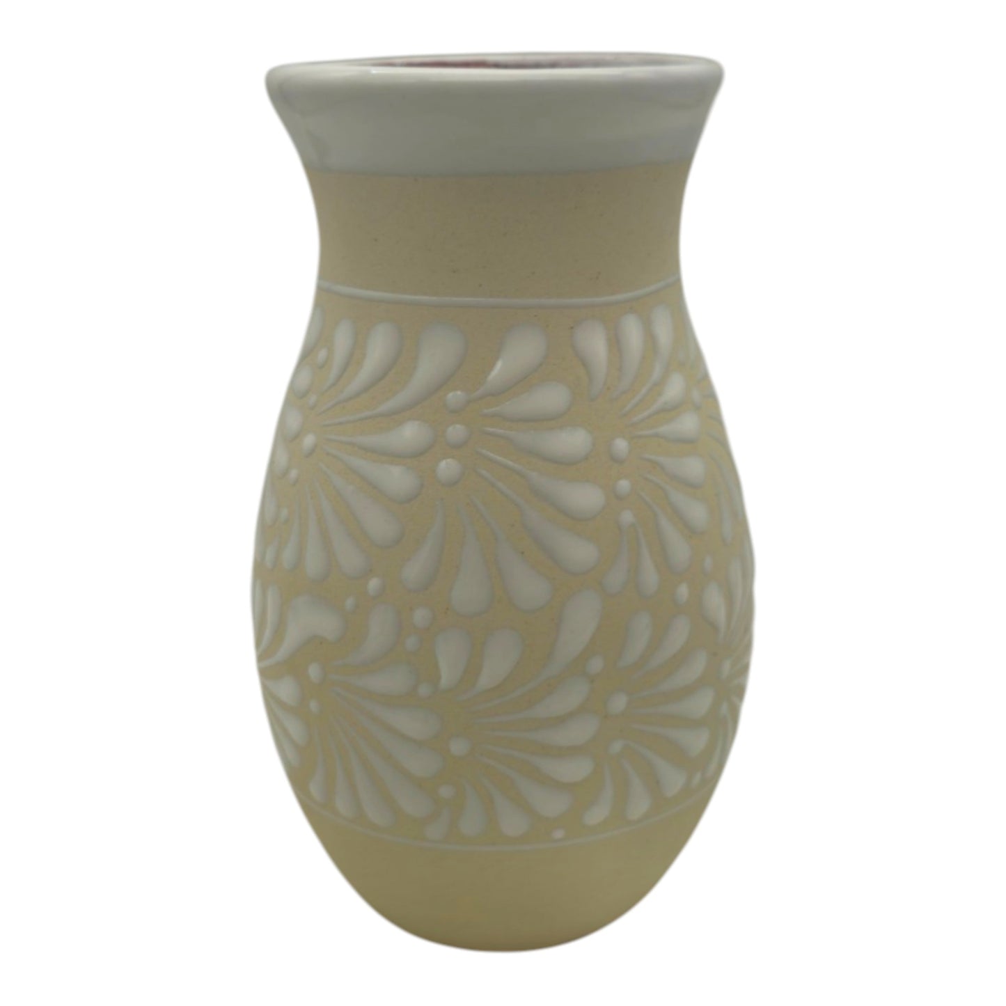 Cream & White Talavera Vase | Handmade Floral Pottery