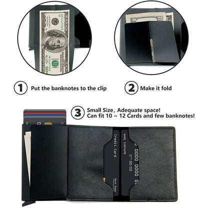 Credit Card Holder RFID Blocking Genuine Leather Vintage Aluminum Business Wallet