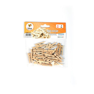 Lino Wooden Clothespins 25mm - 30 Pack Craft & Laundry Pegs, Natural Wood Clips for DIY Projects & Home Decor