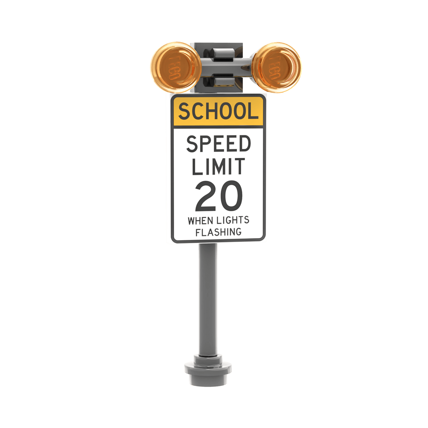 Flashing School Zone Sign - Custom Printed Build Kit - Made Using LEGO® Parts