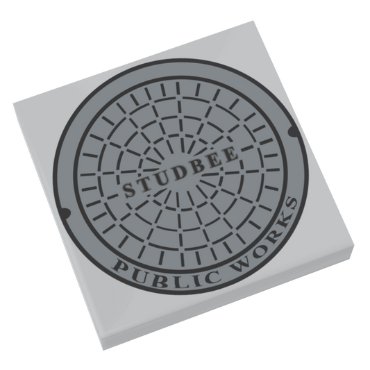 Manhole Cover - Road - SideWalk -  Light Bluish Gray 2x2 Tile - Custom Printed Using a LEGO® Part