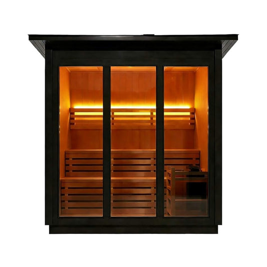 Custom 4-Person Luxury Canadian Red Cedar Outdoor Steam Sauna With Heater And Stones [Made-To-Order] (SAK42068)