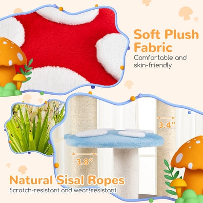 Cute Mushroom Cat Tree with Sisal Scratching Posts Top Condo and Padded Platforms-Multicolor