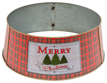Metal Merry Christmas Plaid Tree Collar