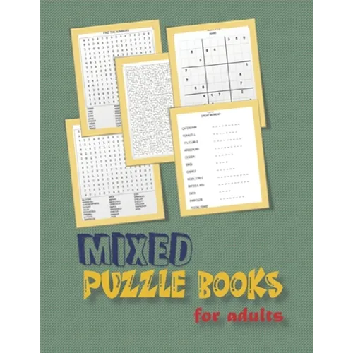 Mixed puzzle books for adults: word search, sudoku hard, Number searches, scramble, and mazes 8,5"x11" 106 pages - Paperback