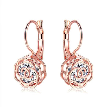 Cystal Leverback Floral Earrings In Gold