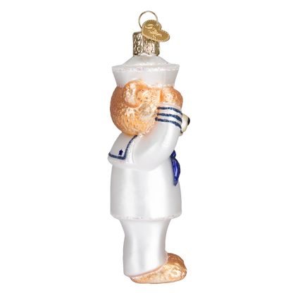 Old World Christmas Navy Bear Glass Blown Ornament