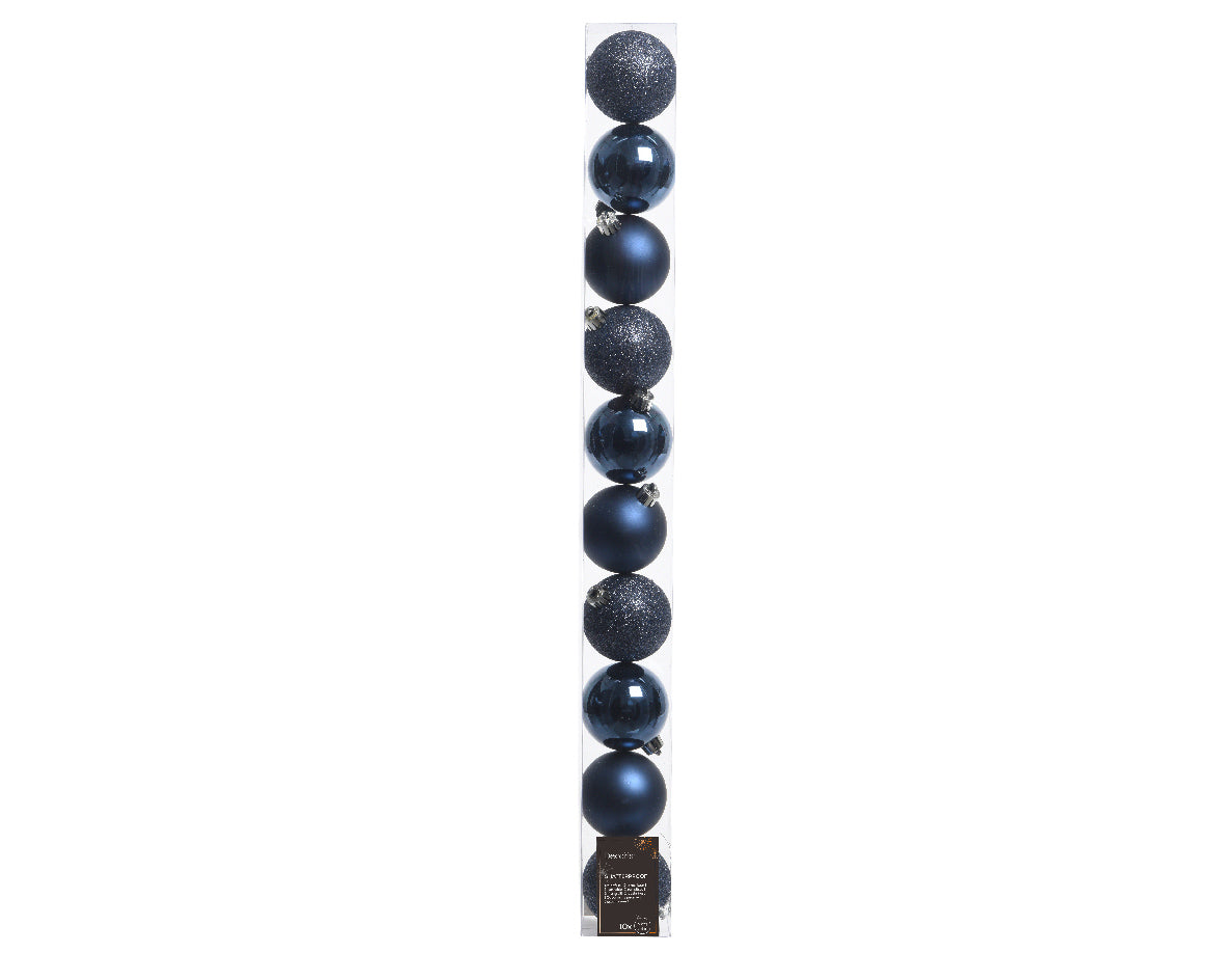 Elegant Assorted Shatterproof Ornaments - Set of 10 - Night Blue