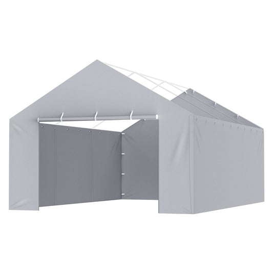 Carport Replacement Canopy Cover Side Wall 13 x 20 ft, Garage Tent Shelter Tarp Heavy-Duty Waterproof & UV Protected, Easy Installation with Ball Bungees,Grey (Top and Frame Not Included)