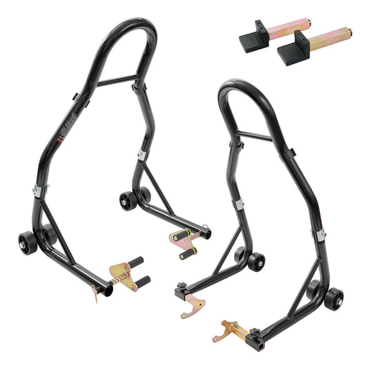 Motorcycle Stand Lift, 850lbs Front Rear Combo Stand Lift Stand, Front and Rear Wheel Fork Stand, U+L Fork Swingarm Spool, Compatible with Most Yamaha Honda Kawasaki Suzuki Motorcycles, Black