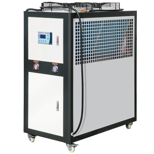 Industrial Water Chiller, 9.4HP 16 Gal Air-Cooled Industrial Water Chiller, 15,100 Kcal/h Cooling Capacity with Finned Condenser Micro-Computer Control 60L Water Tank, for Cooling Water