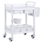 2 Tiers Lab Carts Mobile Medical Cart 2 Trays 2 Drawers 3 Trash Cans White, Trolley Storage Cart with PP Material, Lab Rolling Cart with 4 Silent Wheels for Lab, Clinic, Hospital, Salon, Office
