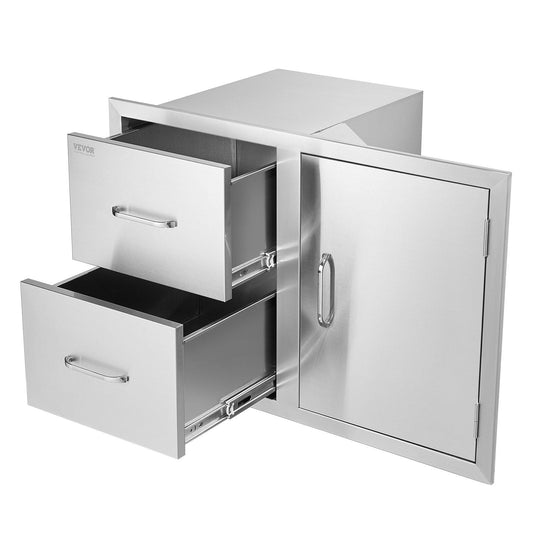 Outdoor Kitchen Door Drawer Combo 32.5" W x 21.7" H x 20.5''D, Access Door/Double Drawers with Paper Towel Rack, BBQ Island Drawers with Stainless Steel Handles for Outdoor Kitchen