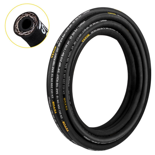 Hydraulic Hose 1/2 inch x 100 ft, Coiled Hydraulic Hose 4000 PSI, Rubber Hydraulic Hose with 2 High-Tensile Steel Wire Braid, Bulk Hydraulic Hose -20°C to 140°C, Hydraulic Oil Flexible Hose