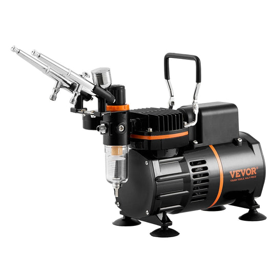 Airbrush Kit, Dual Fan Air Compressor Professional Airbrushing System Kit with 3 Airbrushes, Holder, Color Mixing Wheel, Cleaning Brush Set, Air Brush Set for Art Nail Cookie Tattoo Makeup Cake