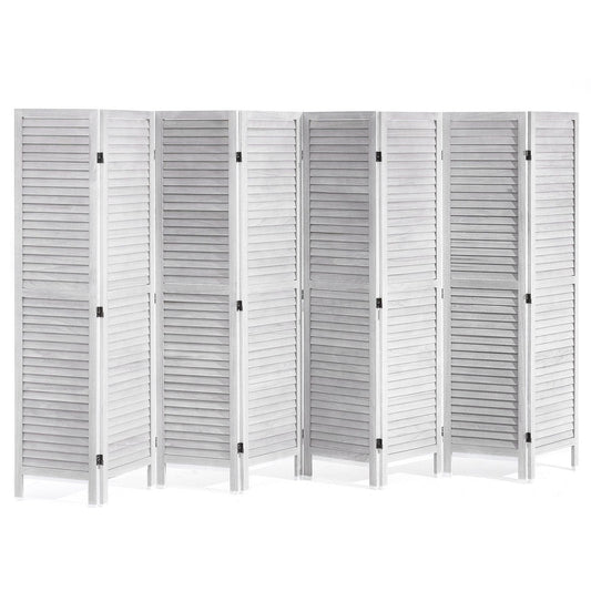Wood Room Divider, 8 Panel Wood Folding Privacy Screen, 66.9 Inches Tall Indoor Louvered Wooden Partition, Portable Decoration Screen, for Room Separation, Home, Office, Restaurant & Bedroom