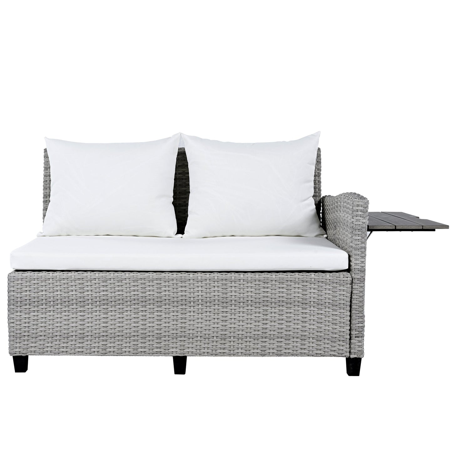 Outdoor Sectional Set PE Rattan Steel White 5 Piece Seats 7 Extendable