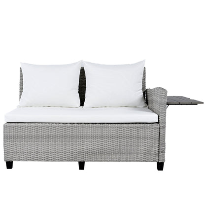 Outdoor Sectional Set PE Rattan Steel White 5 Piece Seats 7 Extendable