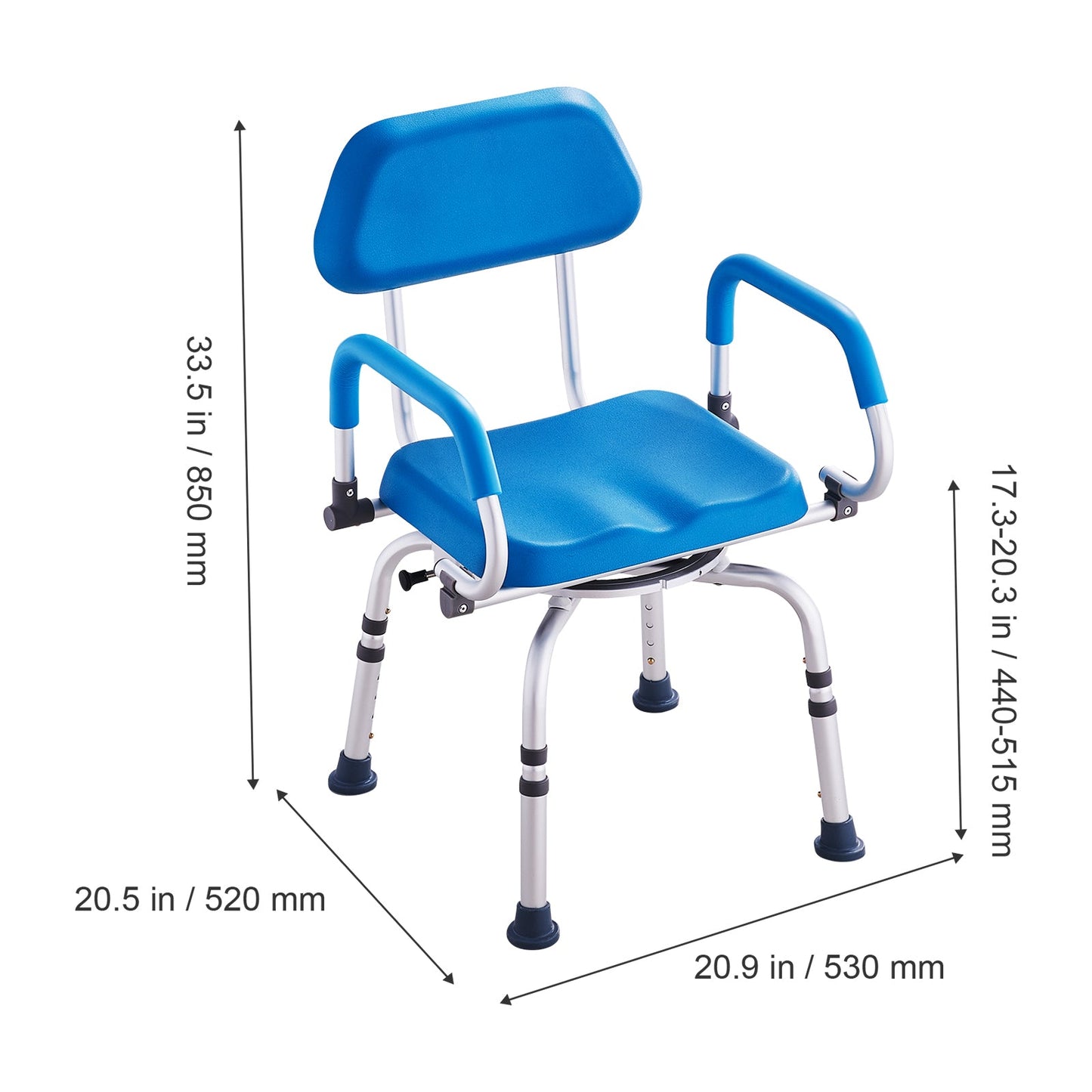 Shower Chair 360 Degree Swivel Padded PU Seat Aluminum 300 LB Blue