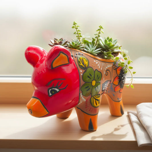 Handmade Talavera Pig Planter | Mexican Terracotta Art