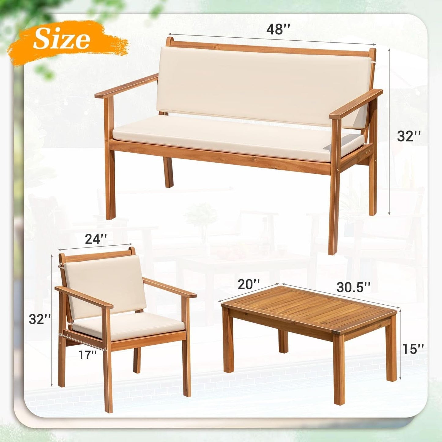 4 Piece Outdoor Bistro Sofa Set With Coffee Table White