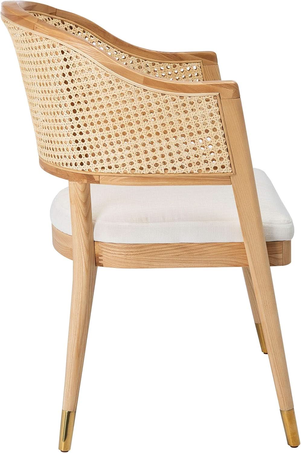 Natural Rattan Accent Chair with Brass Caps Fully Assembled