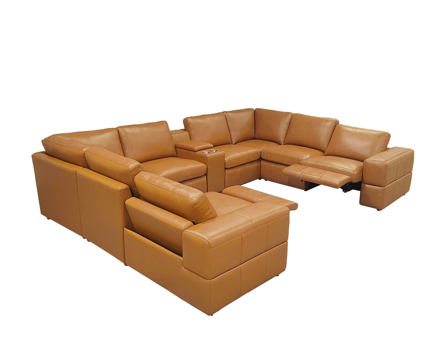 Sectional Sofa Modular Leather Match Ginger 8 Seat 2 Recliners 140 In