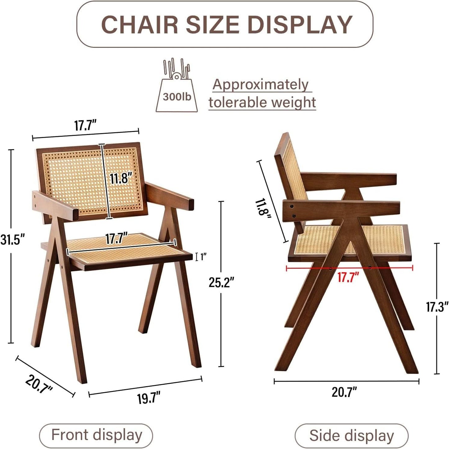 Walnut Rattan Dining Chairs Set Of 2 Ergonomic Back
