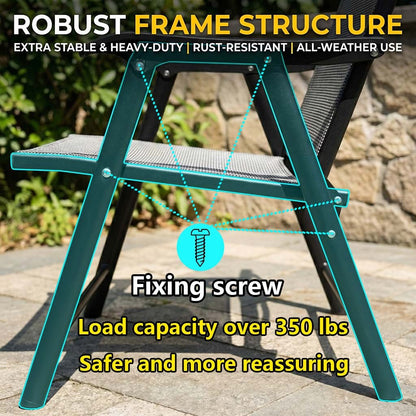 5 Piece Outdoor Dining Set Black Metal Square Table 4 Folding Chairs