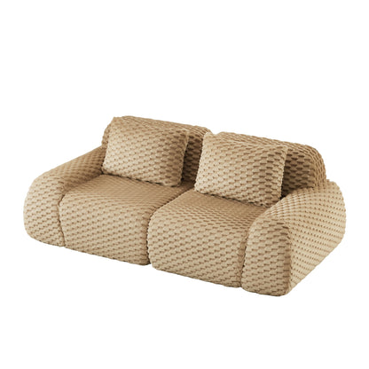Sectional Sofa Modular Flannelette Camel 2 Seat Curved Footrest