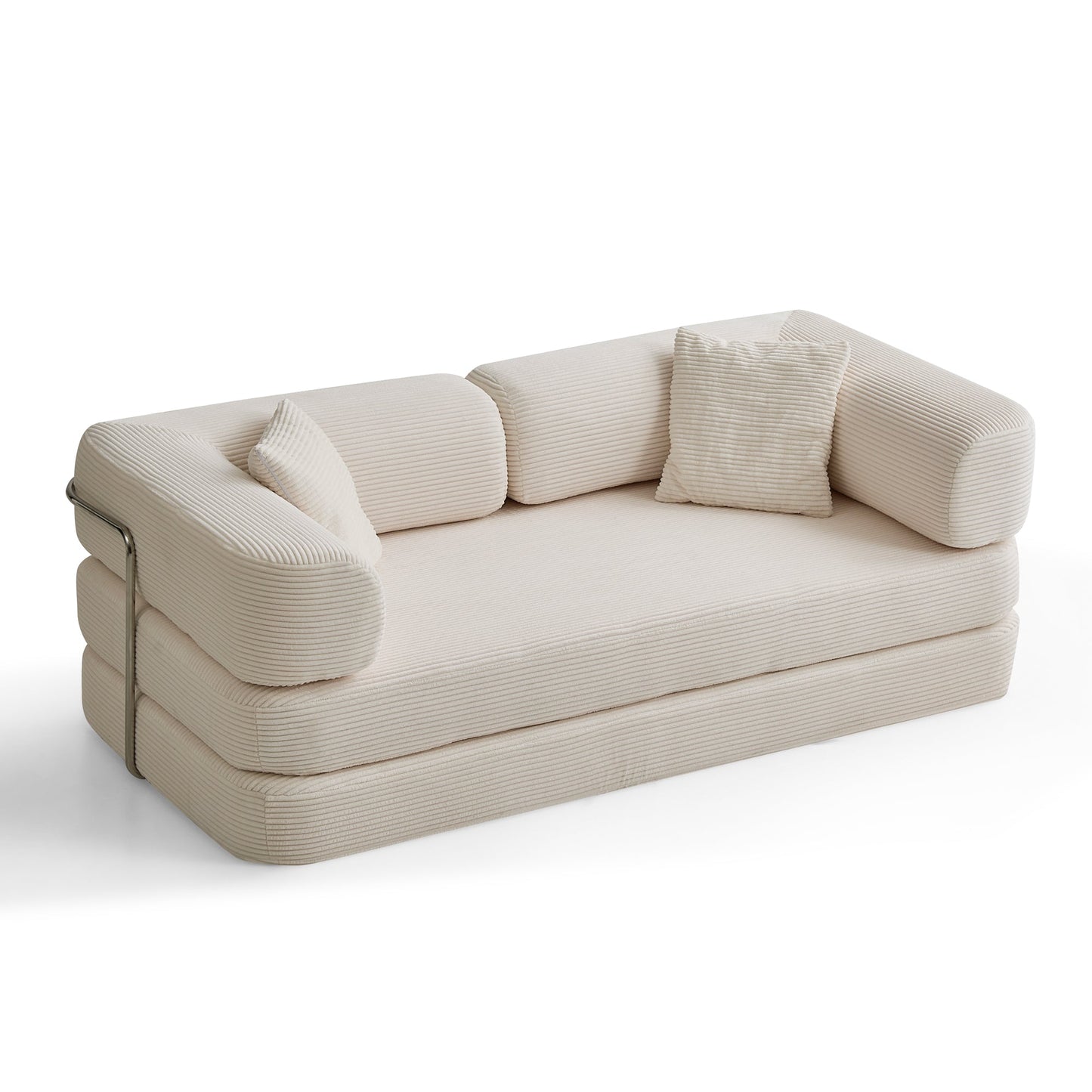 Sofa Floor Low Profile 5-in-1 Corduroy Cream Sleeper with Blanket 74.8 In