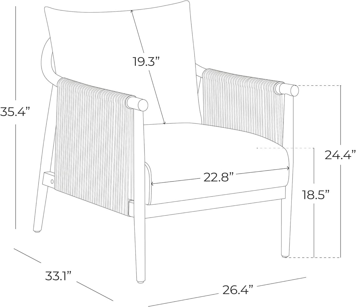 Cream Braided Accent Armchair With Wooden Armrests