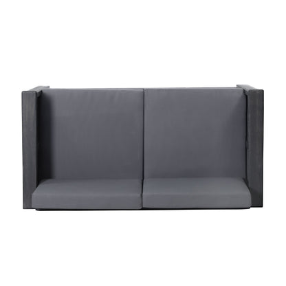 Outdoor Patio Set Acacia Wood Gray 2 Piece Loveseat Coffee Table Cushions