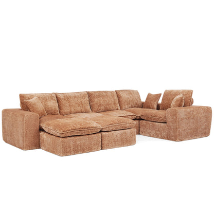 Sectional Sofa Modular Boucle Orange 7 Seat Ottomans 107 In No Assembly