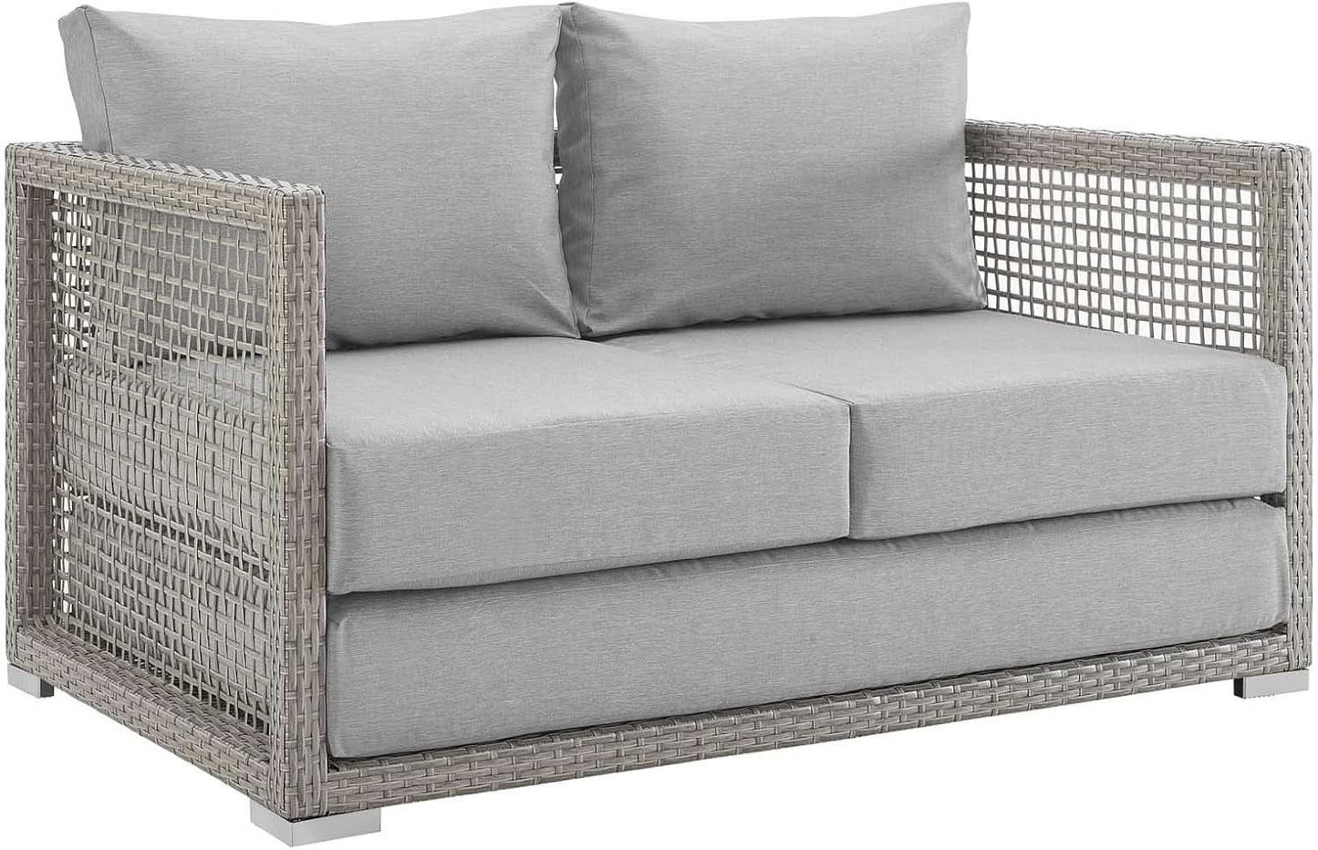 Modern Gray Wicker Rattan Loveseat for Outdoor Spaces