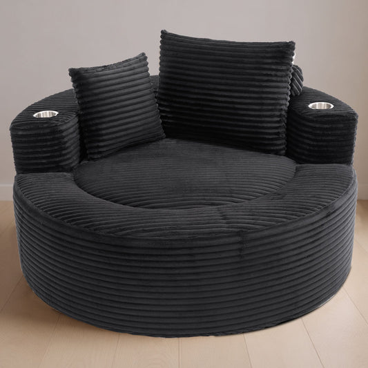 55" Round Memory Foam Velvet Sofa Bed with Cup Holder