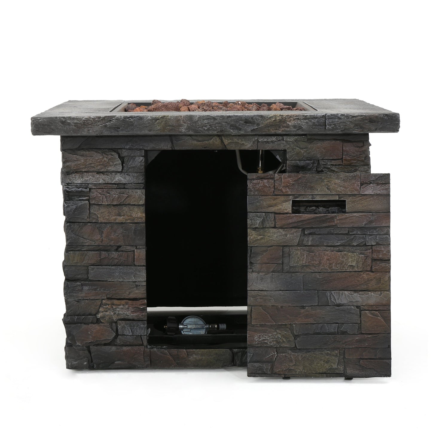 33 in Square MGO Fire Pit 40,000 BTU, Stone Gray Finish with Built-In Tank Space