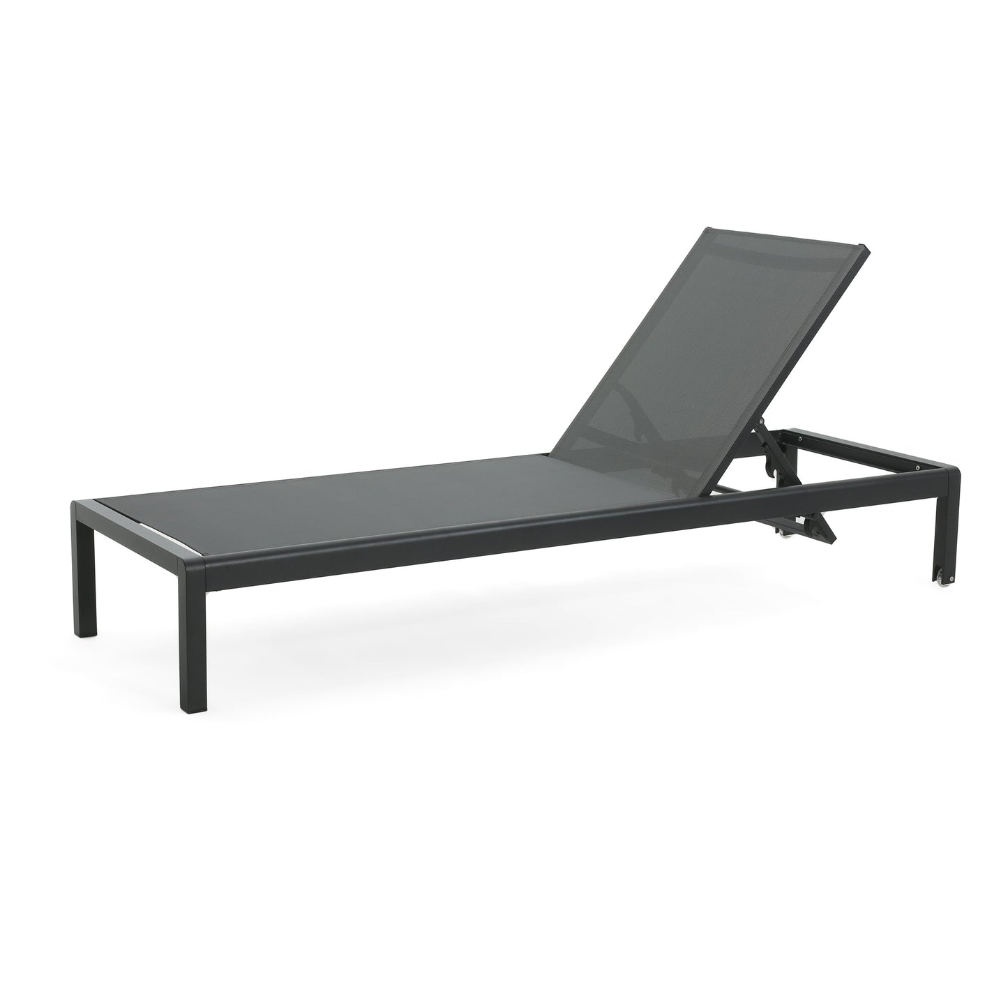 Outdoor Chaise Lounge Mesh Aluminum Black Gray Set of 2 Adjustable 77.5x25 In