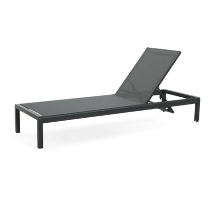 Outdoor Chaise Lounge Mesh Aluminum Black Gray Set of 2 Adjustable 77.5x25 In