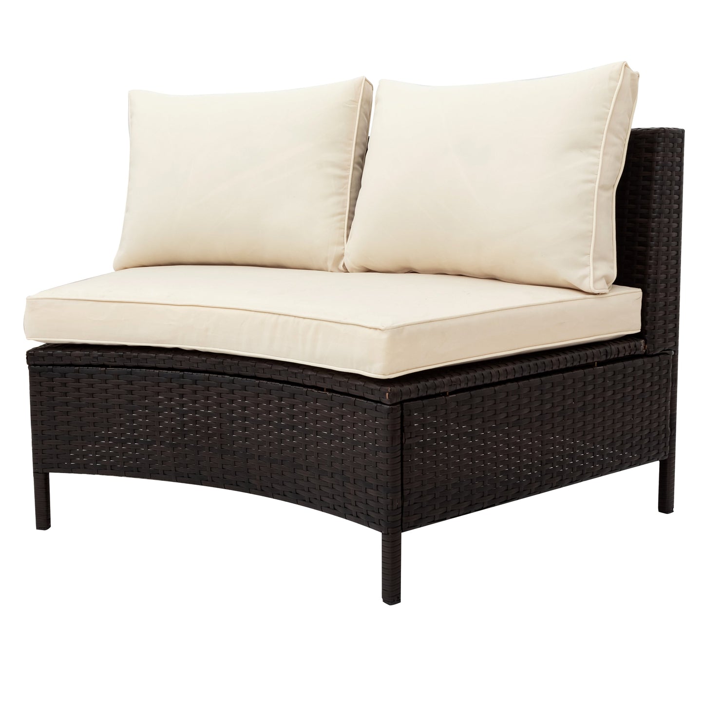 Outdoor Patio Set Half Moon PE Rattan Steel Beige 5 Piece Tempered Glass