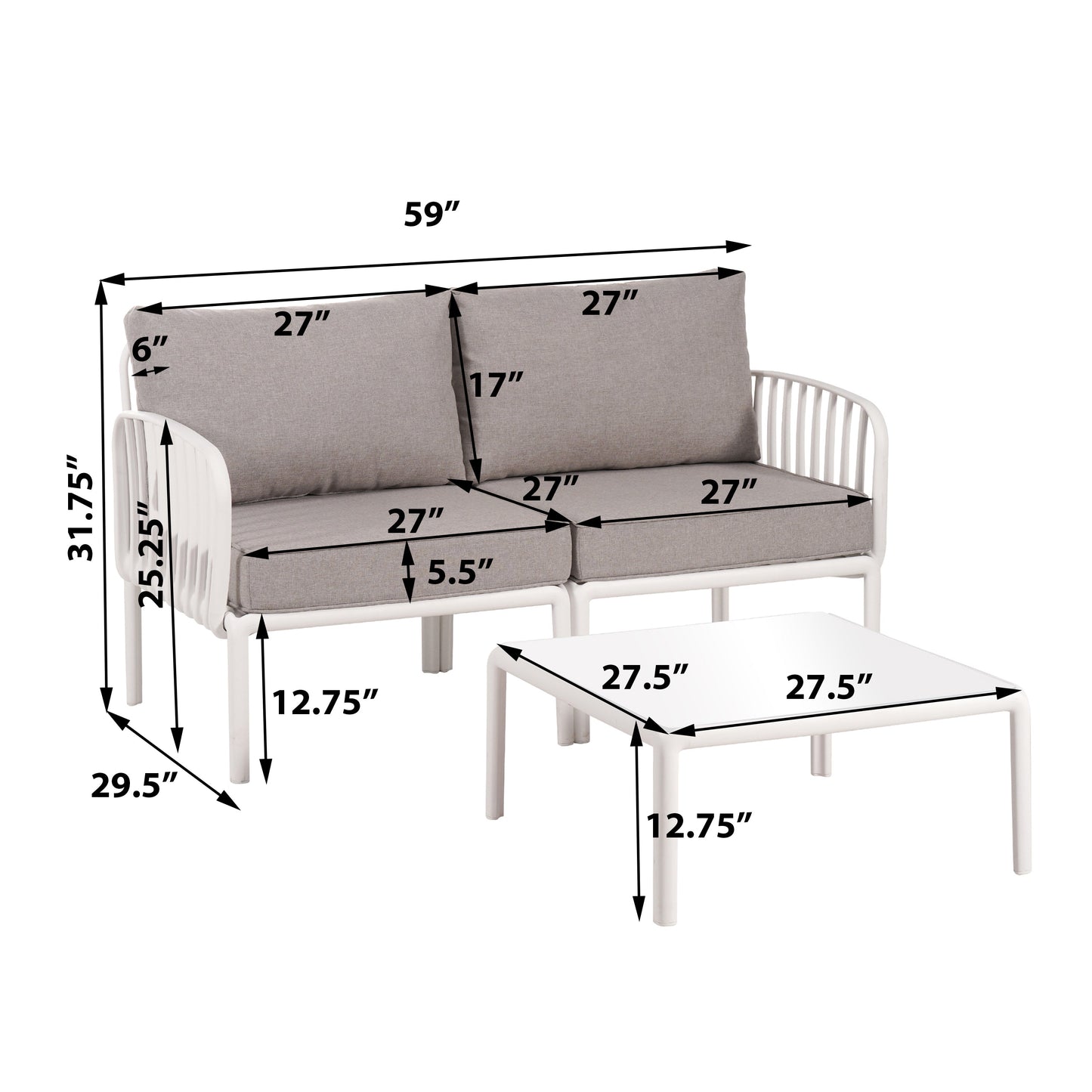 5 Piece Outdoor Conversation Set White Gray Fabric