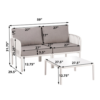 5 Piece Outdoor Conversation Set White Gray Fabric