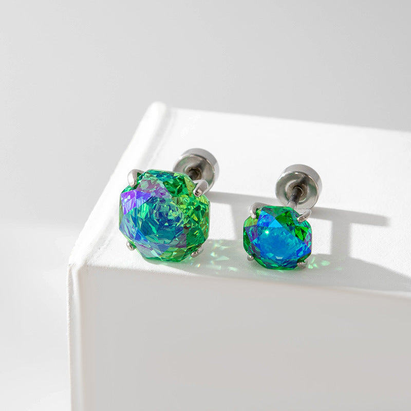 High-end, Brilliantly Reflective Octagonal Millennium Rose-cut Cubic Zirconia Stud Earrings