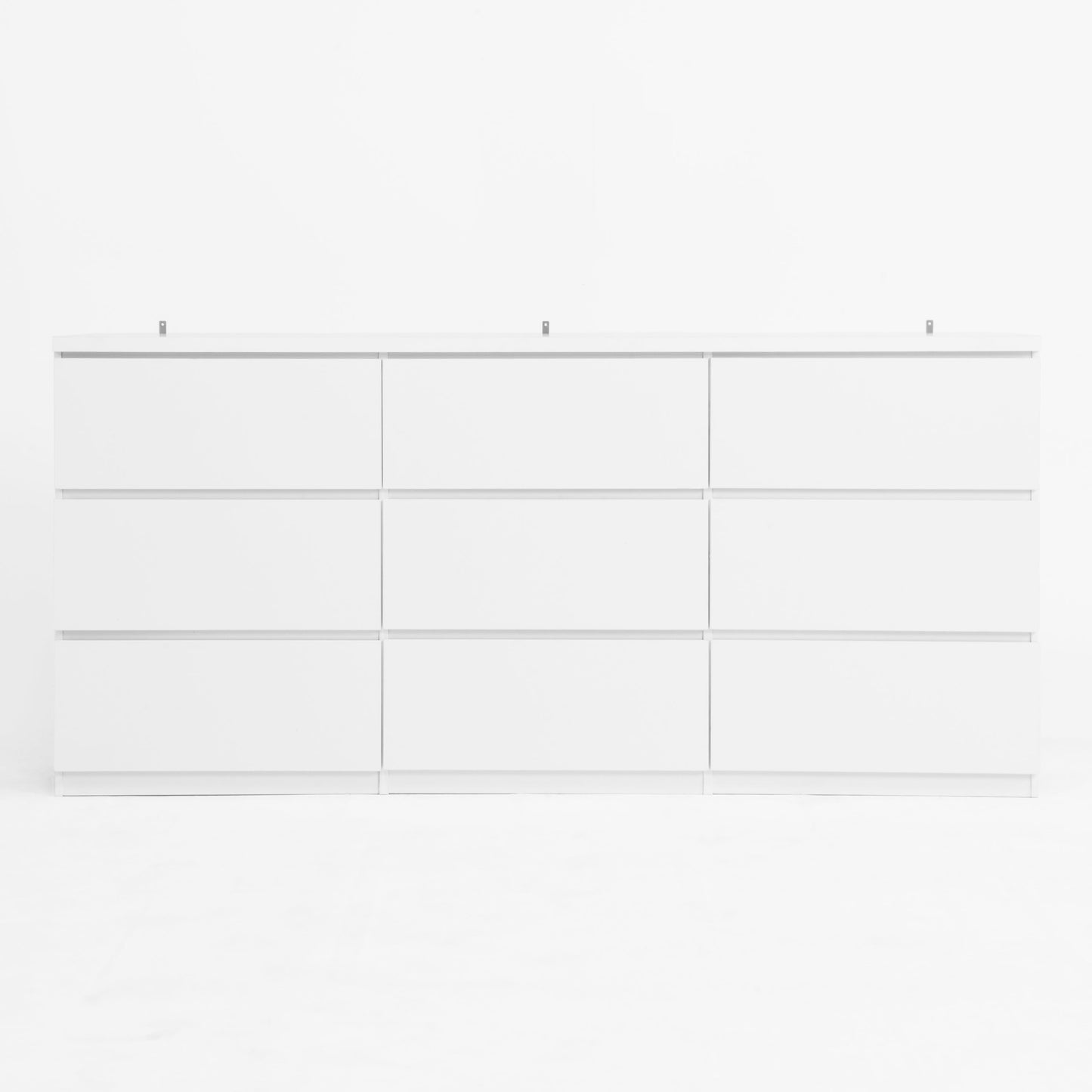 Dresser Modern 9-Drawer White Particle Board Handleless 63x15.74x29.5 In