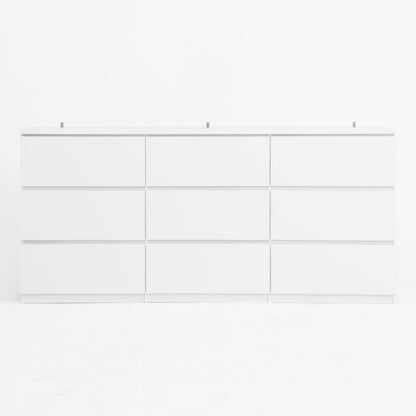 Dresser Modern 9-Drawer White Particle Board Handleless 63x15.74x29.5 In