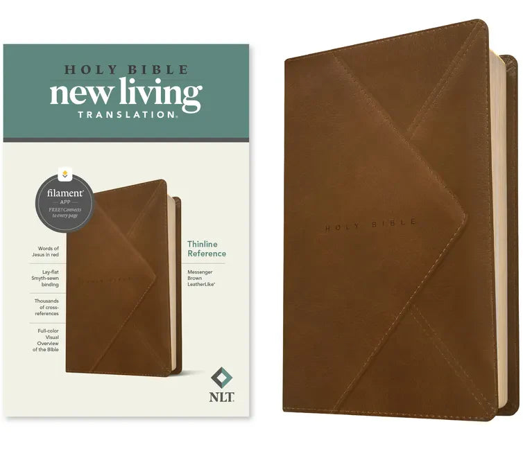 NLT Thinline Reference Bible, Filament Enabled (Leatherlike, Messenger Brown, Red Letter) - Imitation Leather