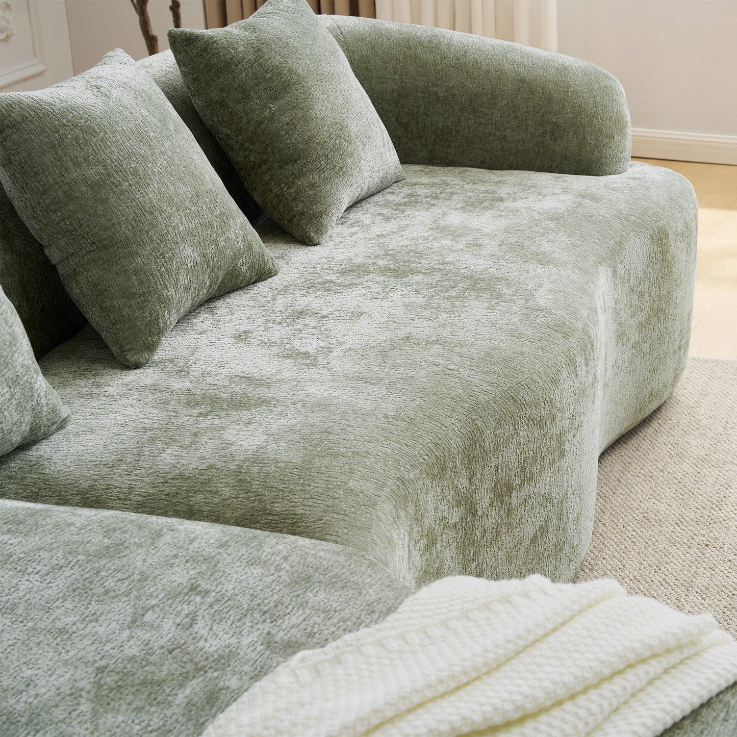 Sectional Sofa L-Shape Chenille Green 4 Seat 104