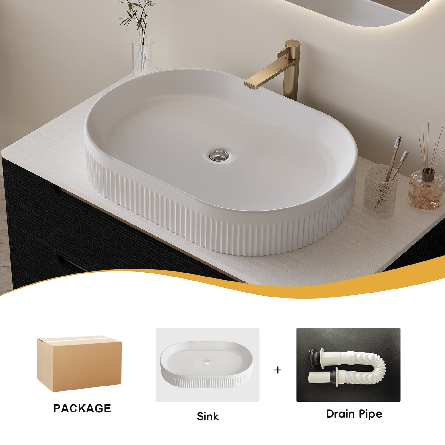 36 inch Bathroom Vanity, Freestanding or Wall Mounted with Ceramic Integrated...