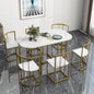 Modern 7-Piece Dining Table Set with Faux Marble Compact 55 In Kitchen Table Set for 6